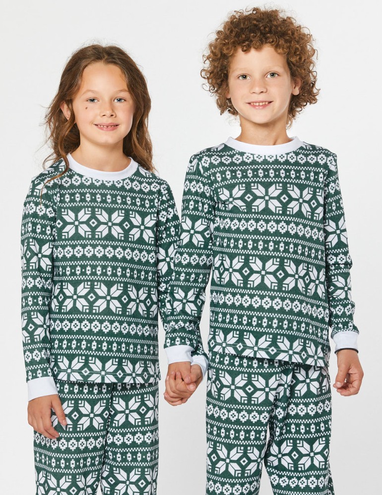 Детские парные пижамы со снежинками - фото4