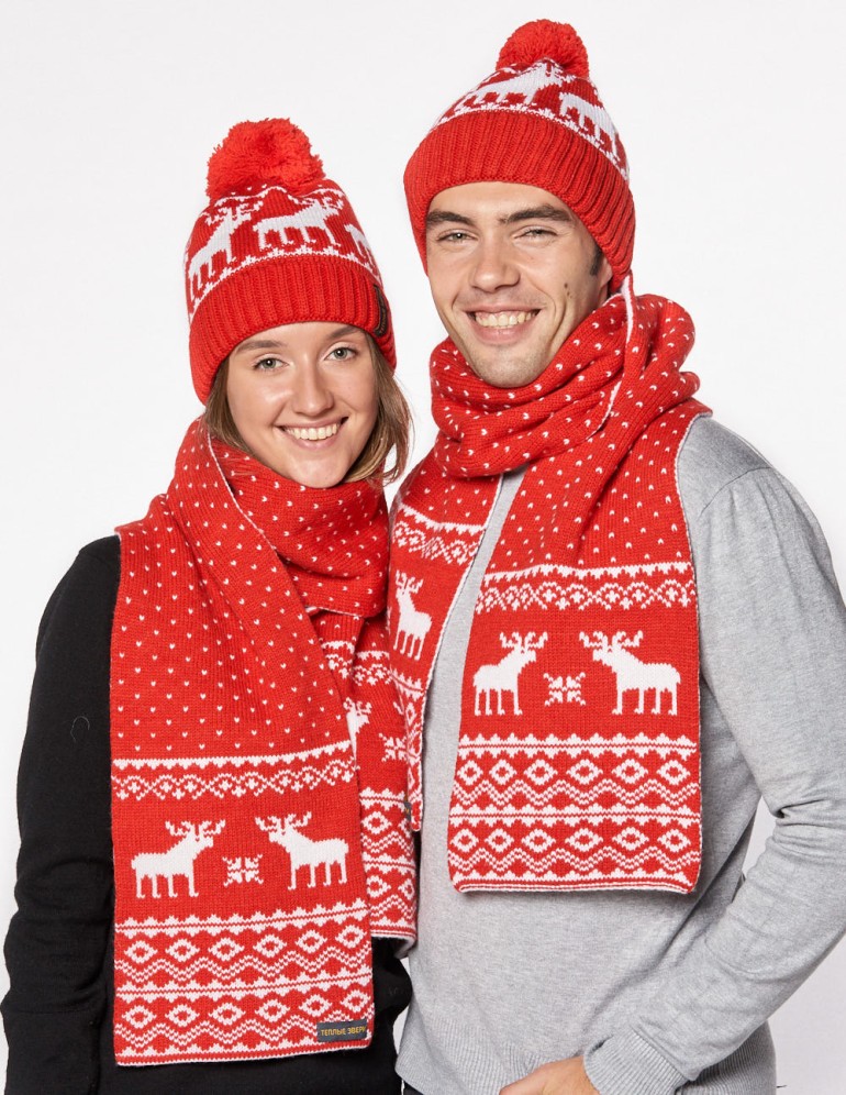 Шапка и шарф с оленями для мужчины и женщины - фото2