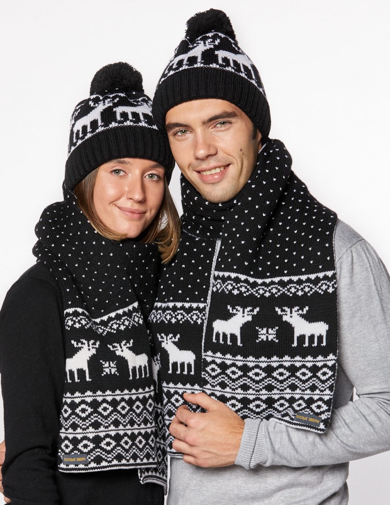 Шапка и шарф с оленями для мужчины и женщины - фото2