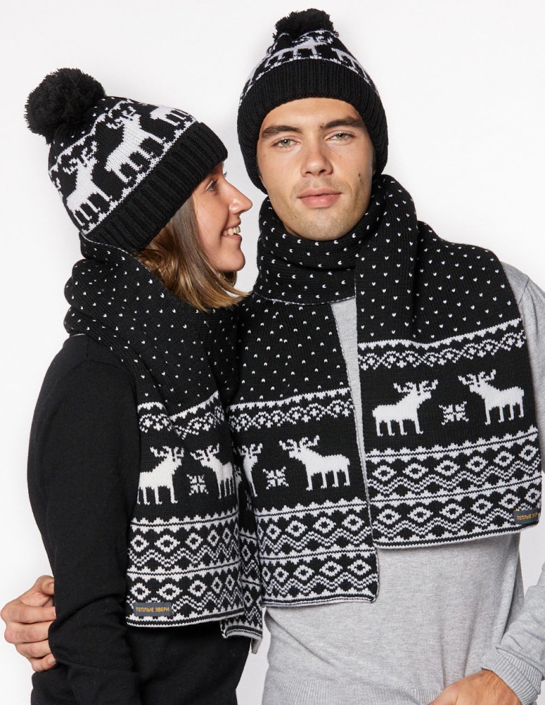 Шапка и шарф с оленями для мужчины и женщины - фото3