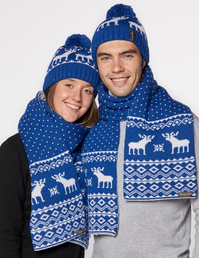 Шапка и шарф с оленями для мужчины и женщины - фото2