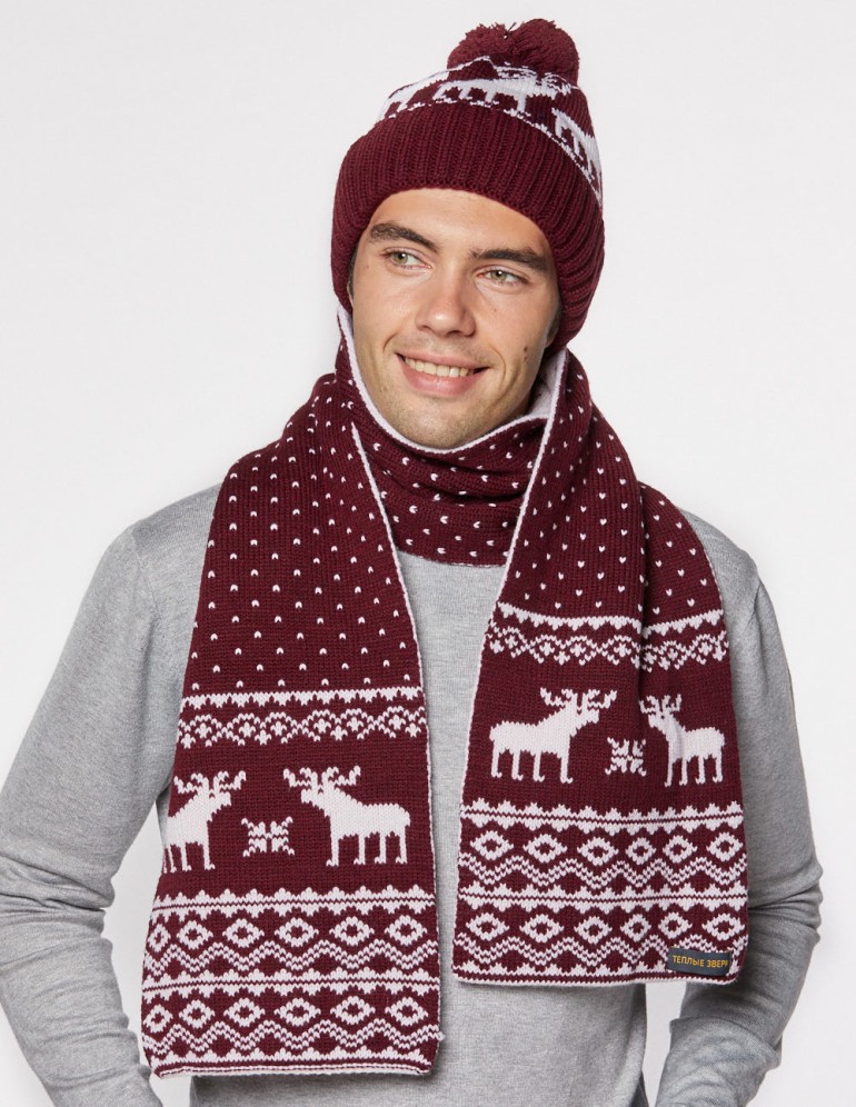 Мужские шапка и шарф с оленями - фото4
