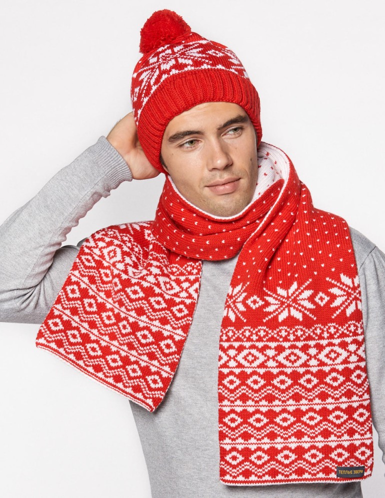 Мужские шапка и шарф со снежинками - фото3