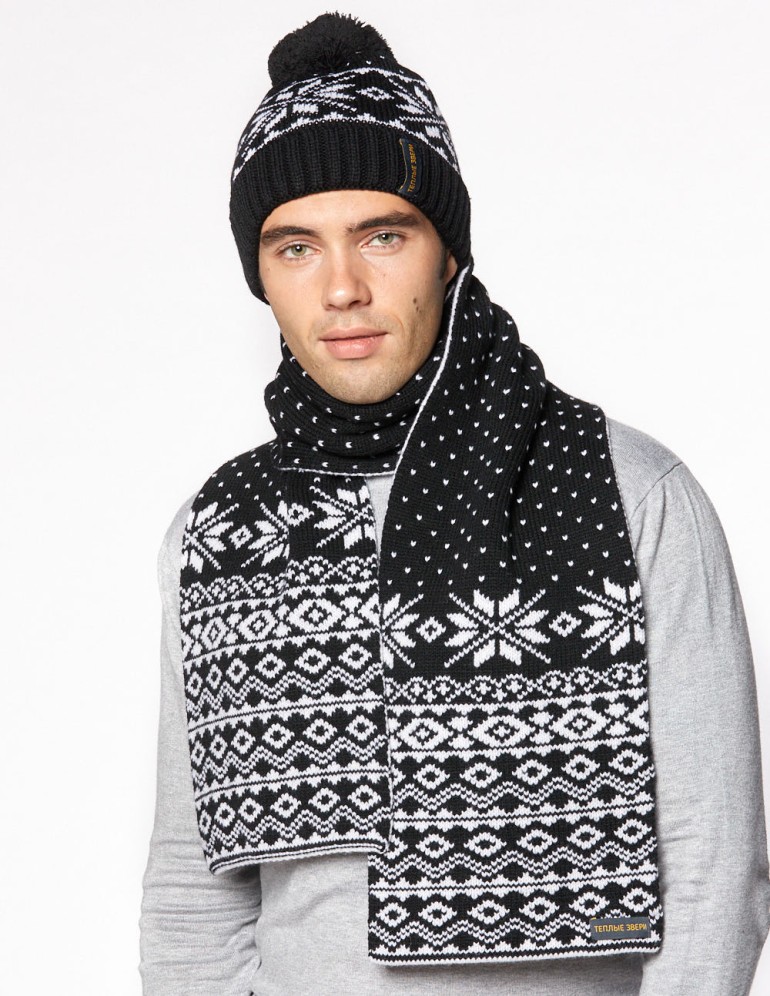 Мужские шапка и шарф со снежинками - фото3