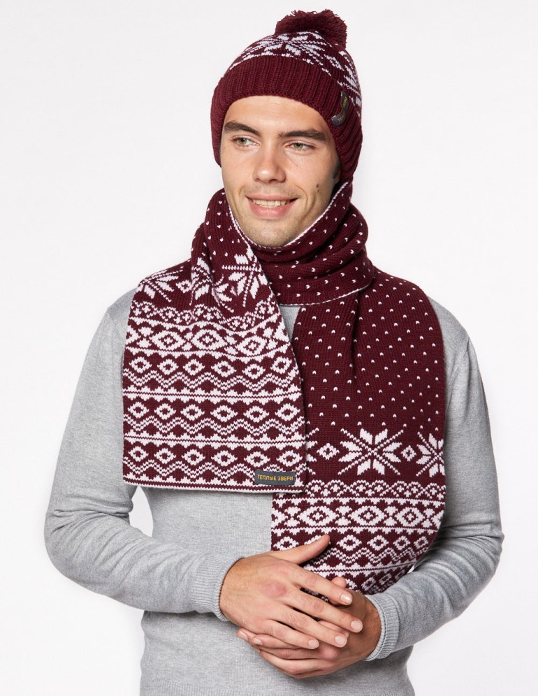 Мужские шапка и шарф со снежинками - фото1