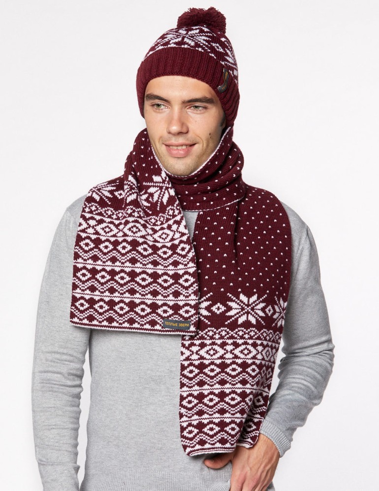 Мужские шапка и шарф со снежинками - фото2