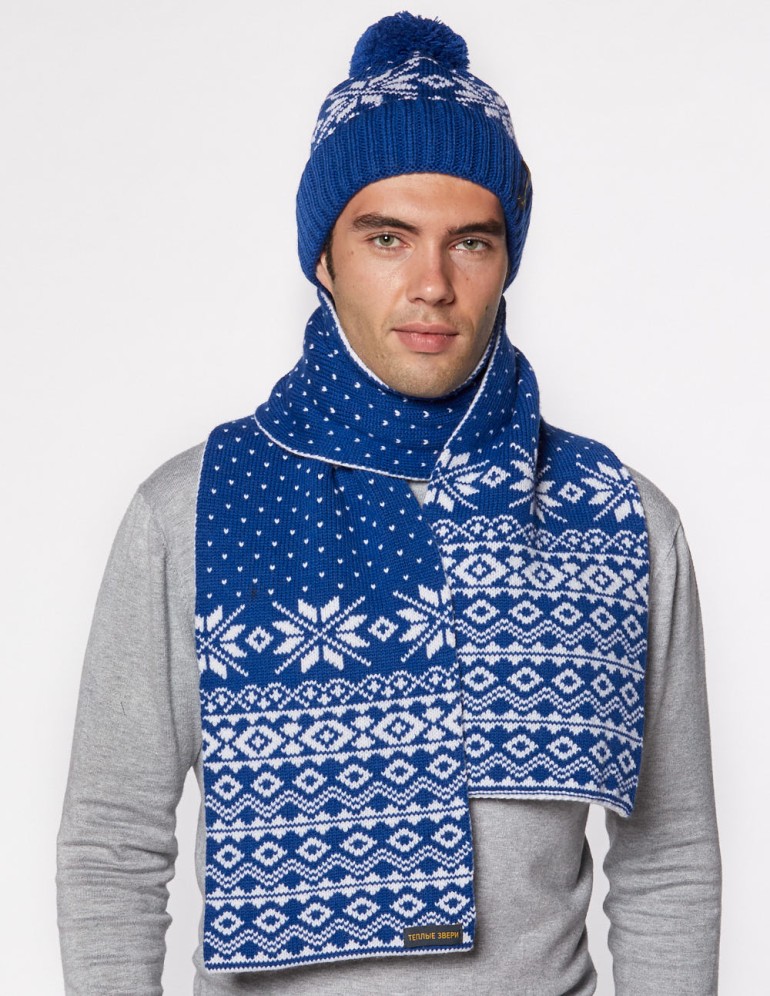 Мужские шапка и шарф со снежинками - фото3