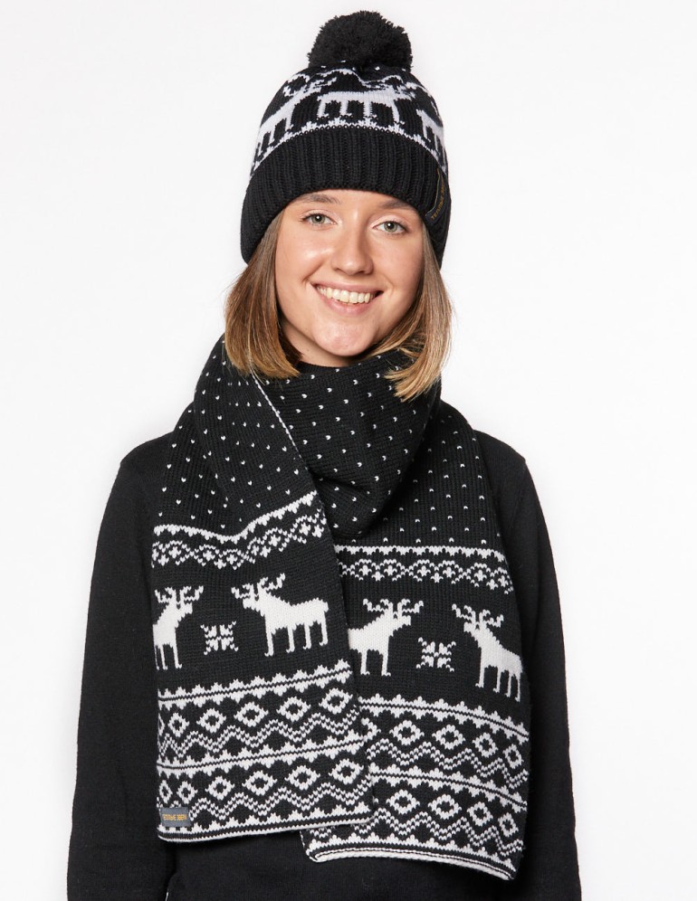 Женские шапка и шарф с оленями - фото3