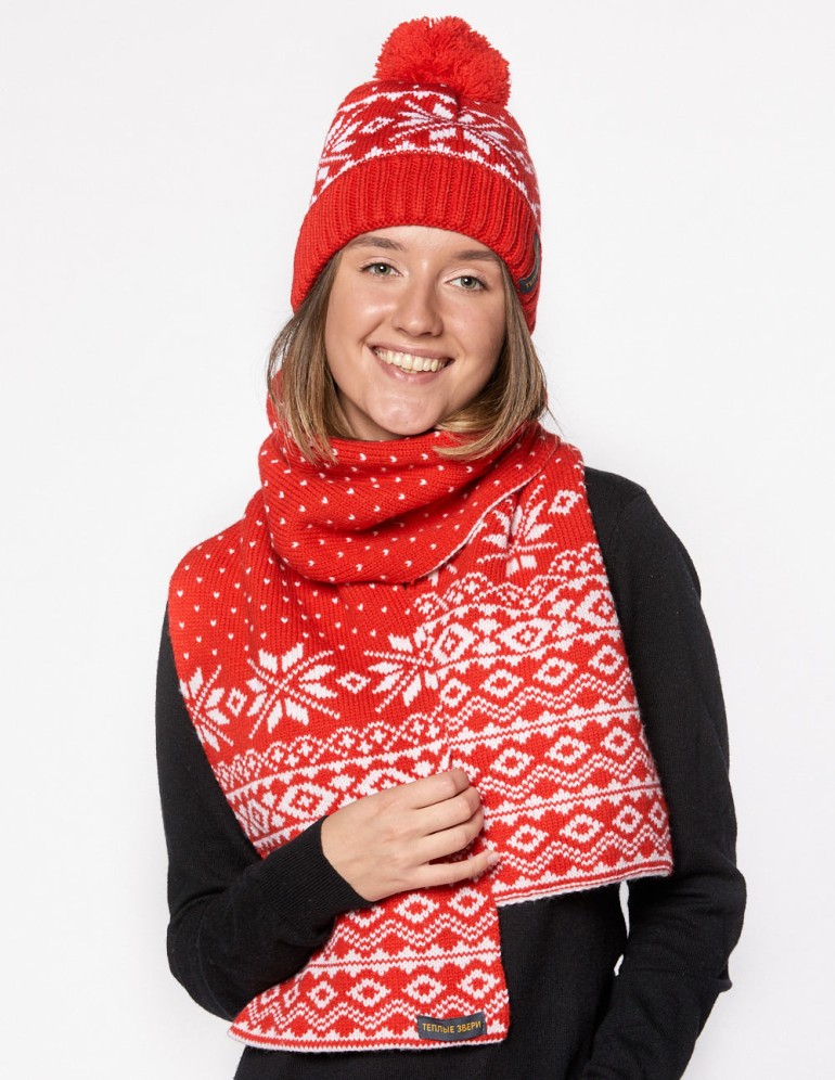 Женские шапка и шарф со снежинками - фото1