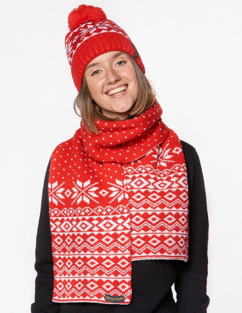 Женские шапка и шарф со снежинками - фото2