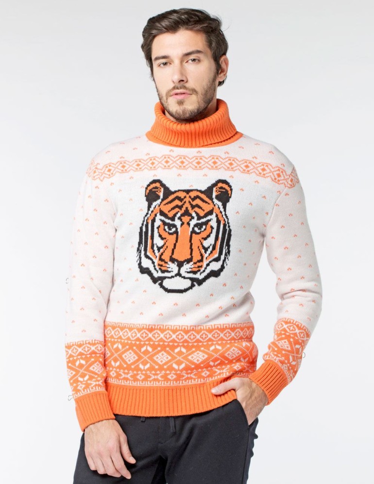 Мужской свитер с тигром c горлом - фото1