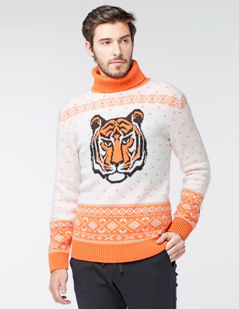 Мужской свитер с тигром c горлом - фото2