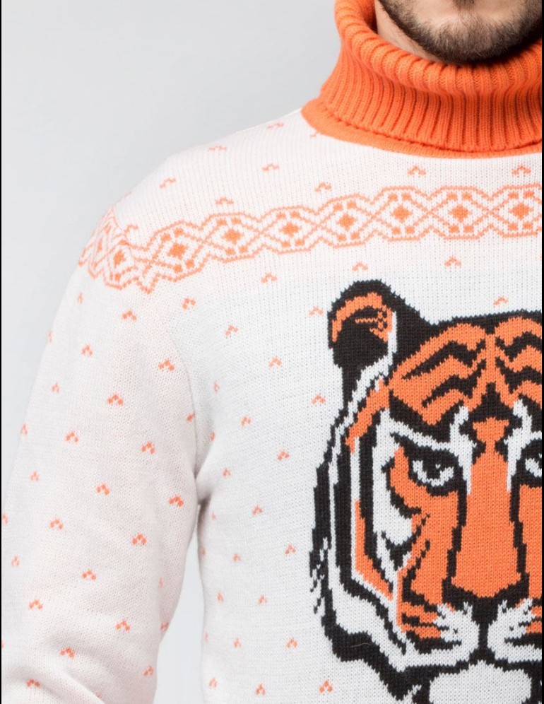 Мужской свитер с тигром c горлом - фото5