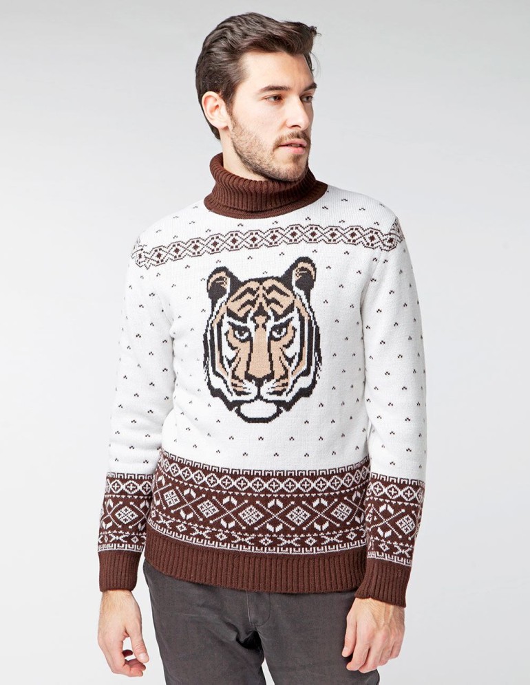 Мужской свитер с тигром c горлом - фото2