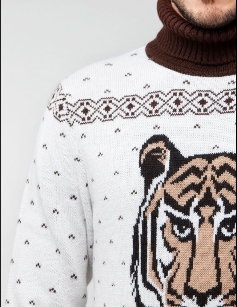 Мужской свитер с тигром c горлом - фото5