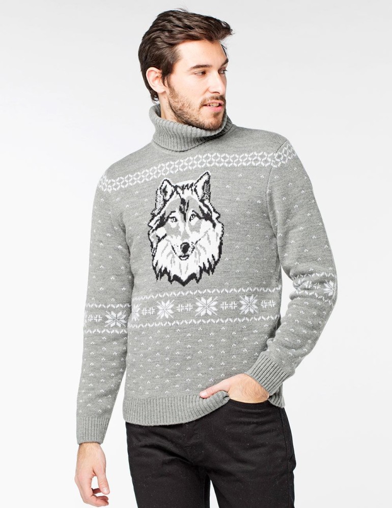 Мужской свитер с волком c горлом - фото2