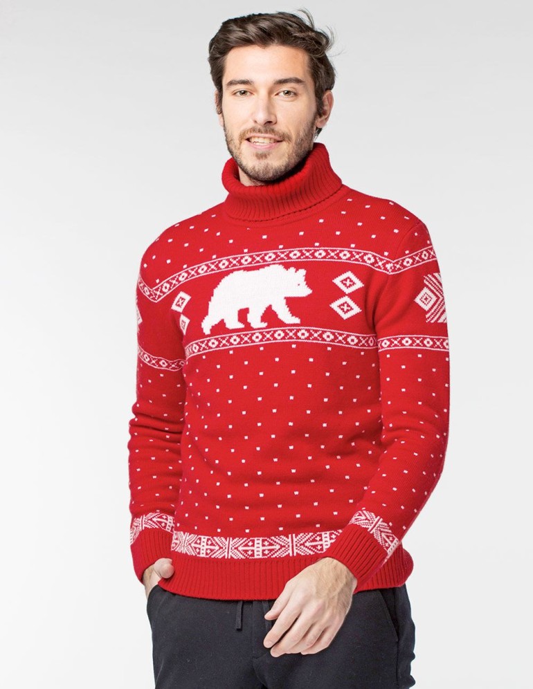 Мужской свитер с медведем c горлом - фото1