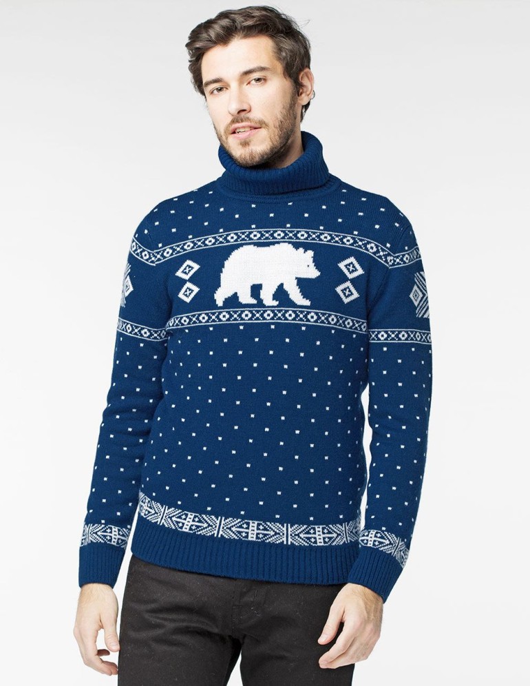 Мужской свитер с медведем c горлом - фото1