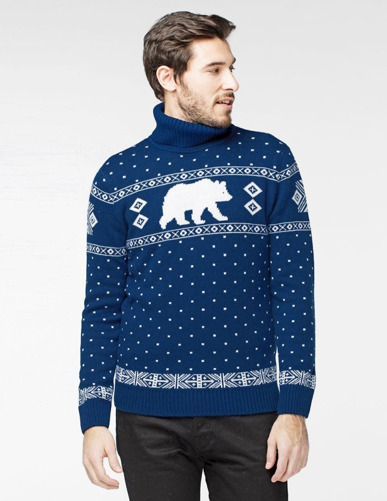 Мужской свитер с медведем c горлом - фото2