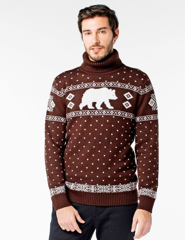 Мужской свитер с медведем c горлом - фото2