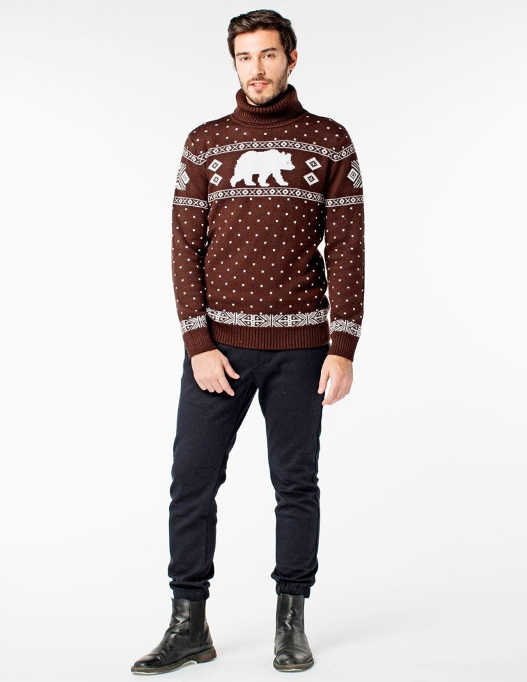 Мужской свитер с медведем c горлом - фото4