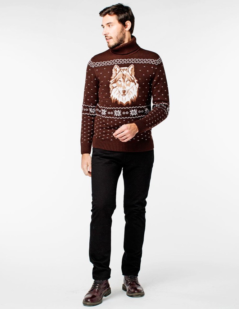 Мужской свитер с волком c горлом - фото4