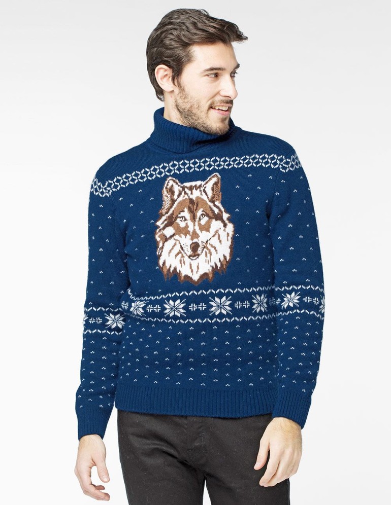 Мужской свитер с волком c горлом - фото2