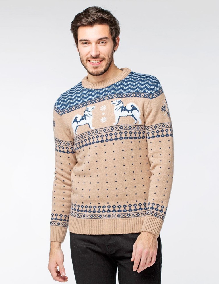 Мужской свитер с хаски - фото1