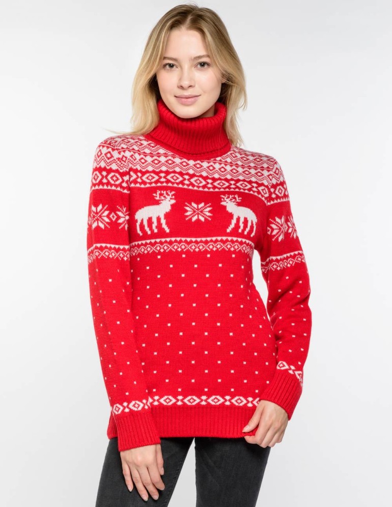 Женский свитер с оленями с горлом - фото2