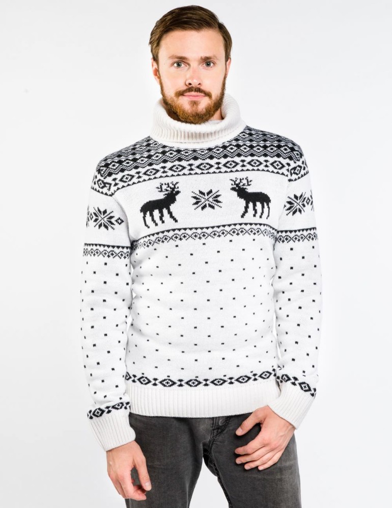 Мужской свитер с оленями c горлом - фото1