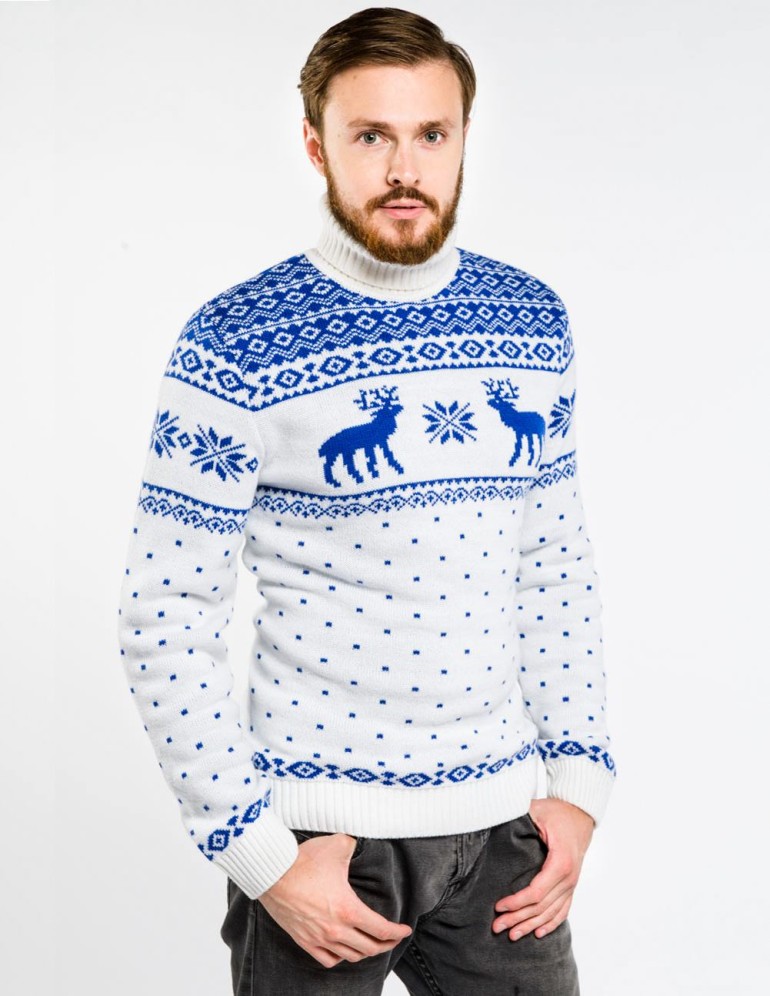 Мужской свитер с оленями c горлом - фото2