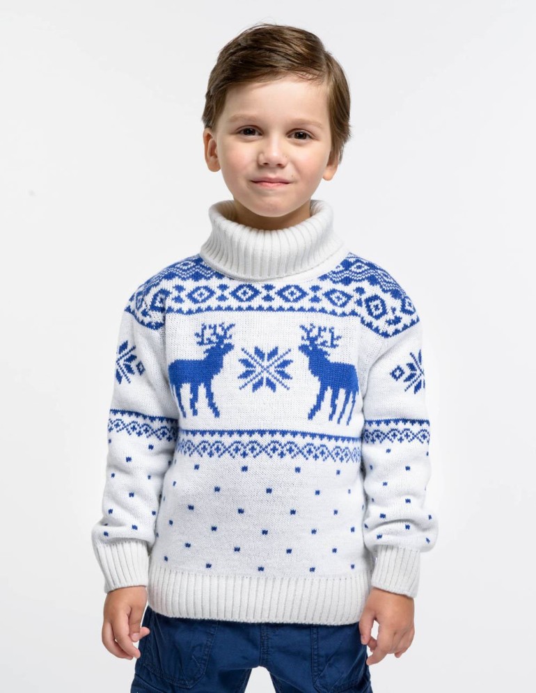 Детский свитер с оленями с горлом - фото2