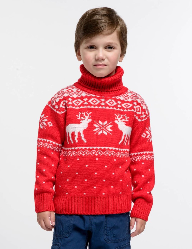 Детский свитер с оленями с горлом - фото2