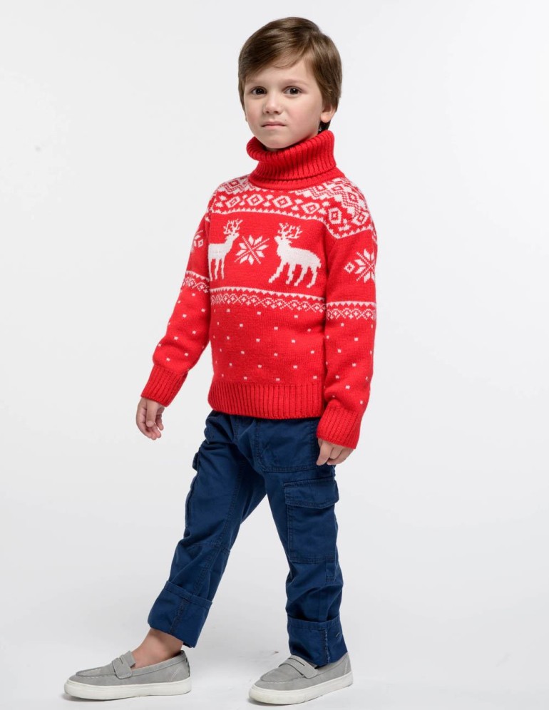 Детский свитер с оленями с горлом - фото4