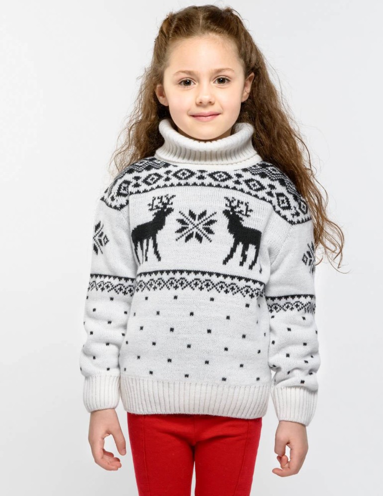 Детский свитер с оленями с горлом - фото1