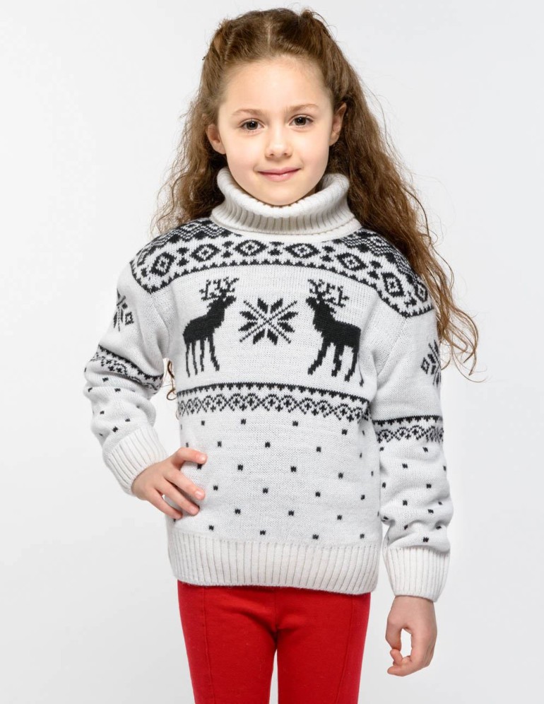 Детский свитер с оленями с горлом - фото2