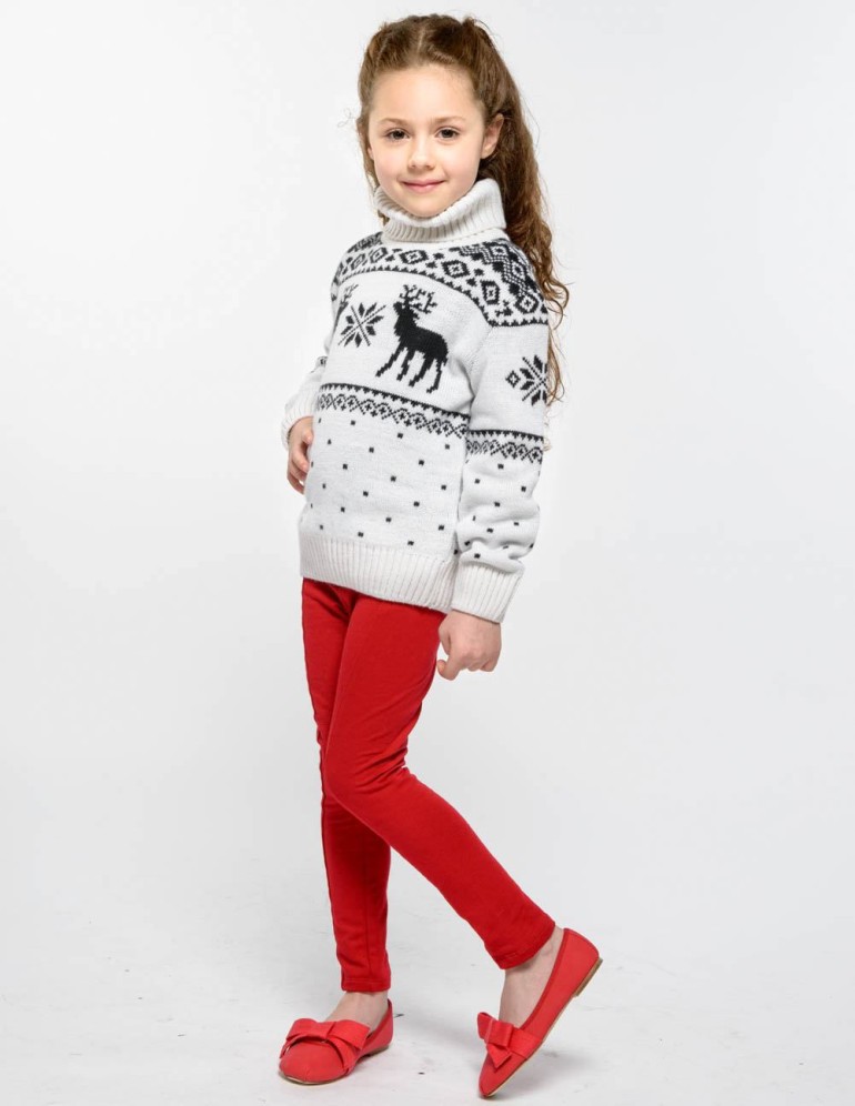 Детский свитер с оленями с горлом - фото4