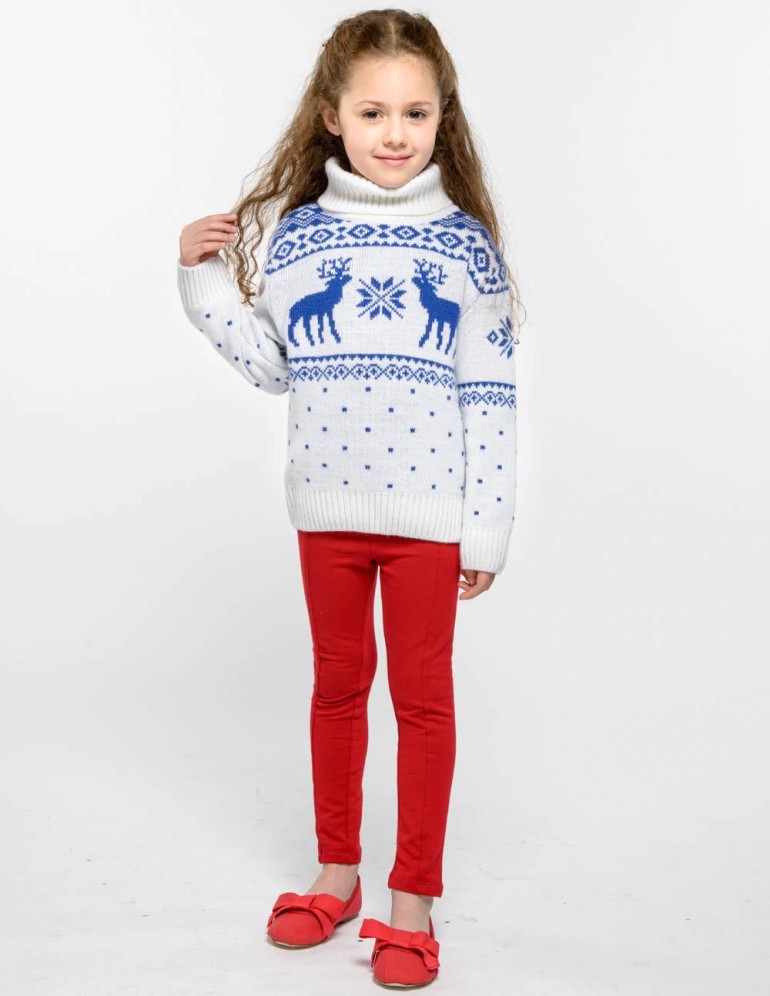 Детский свитер с оленями с горлом - фото4