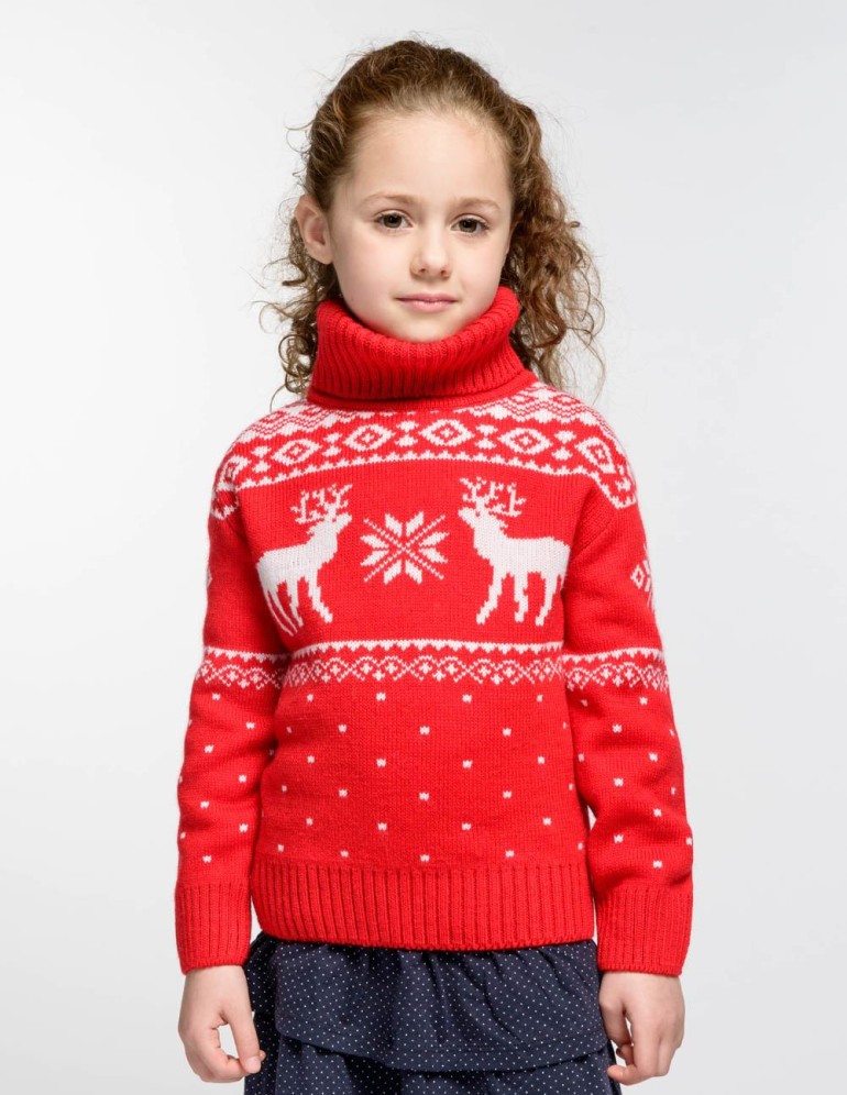 Детский свитер с оленями с горлом - фото2