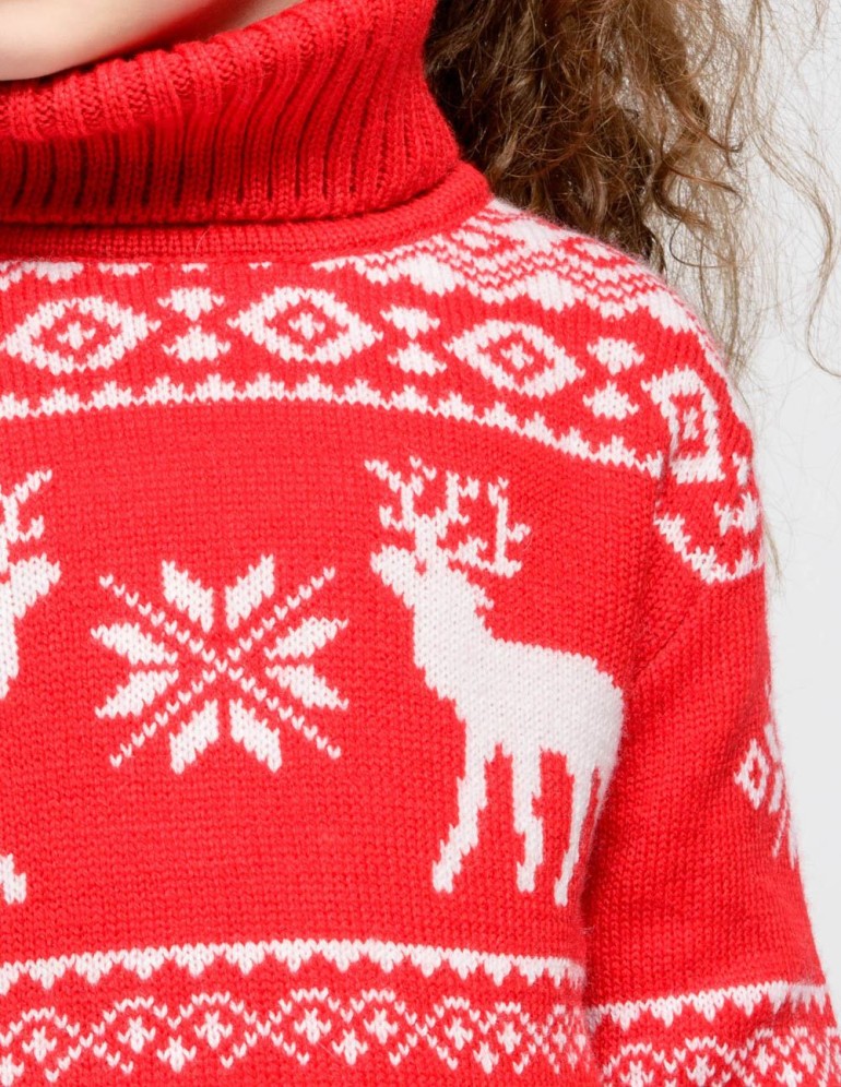 Детский свитер с оленями с горлом - фото5
