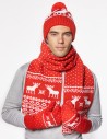 Мужские шапка, шарф и варежки с оленями - фото1