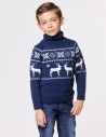 Детский свитер с оленями в ряд с горлом - фото1
