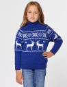 Детский свитер с оленями в ряд с горлом - фото1