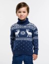 Детский свитер с оленями с горлом - фото1