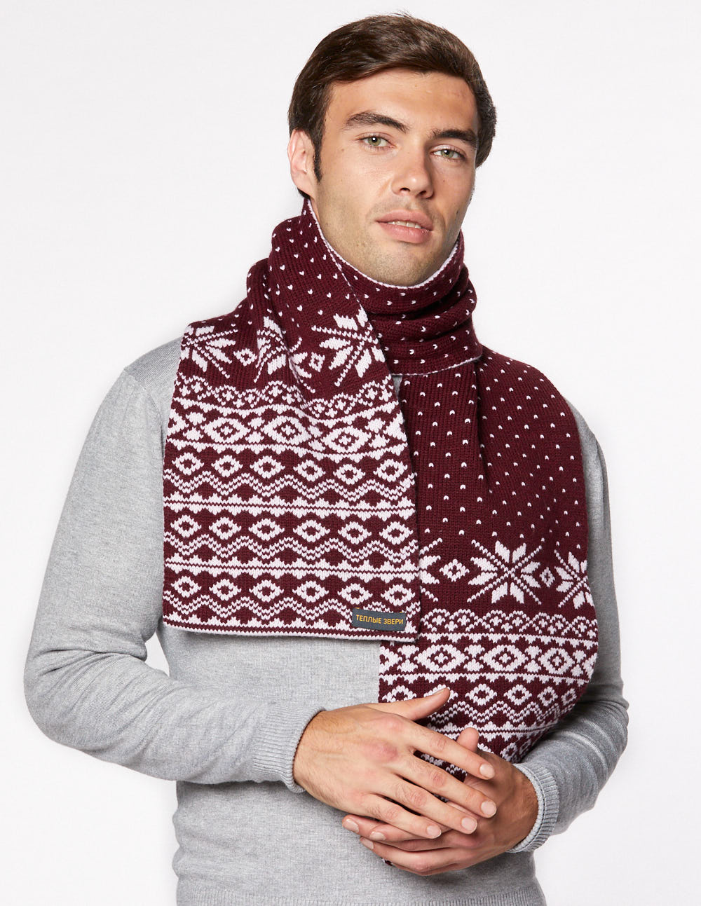 Мужской шарф со скандинавскими снежинками - фото1