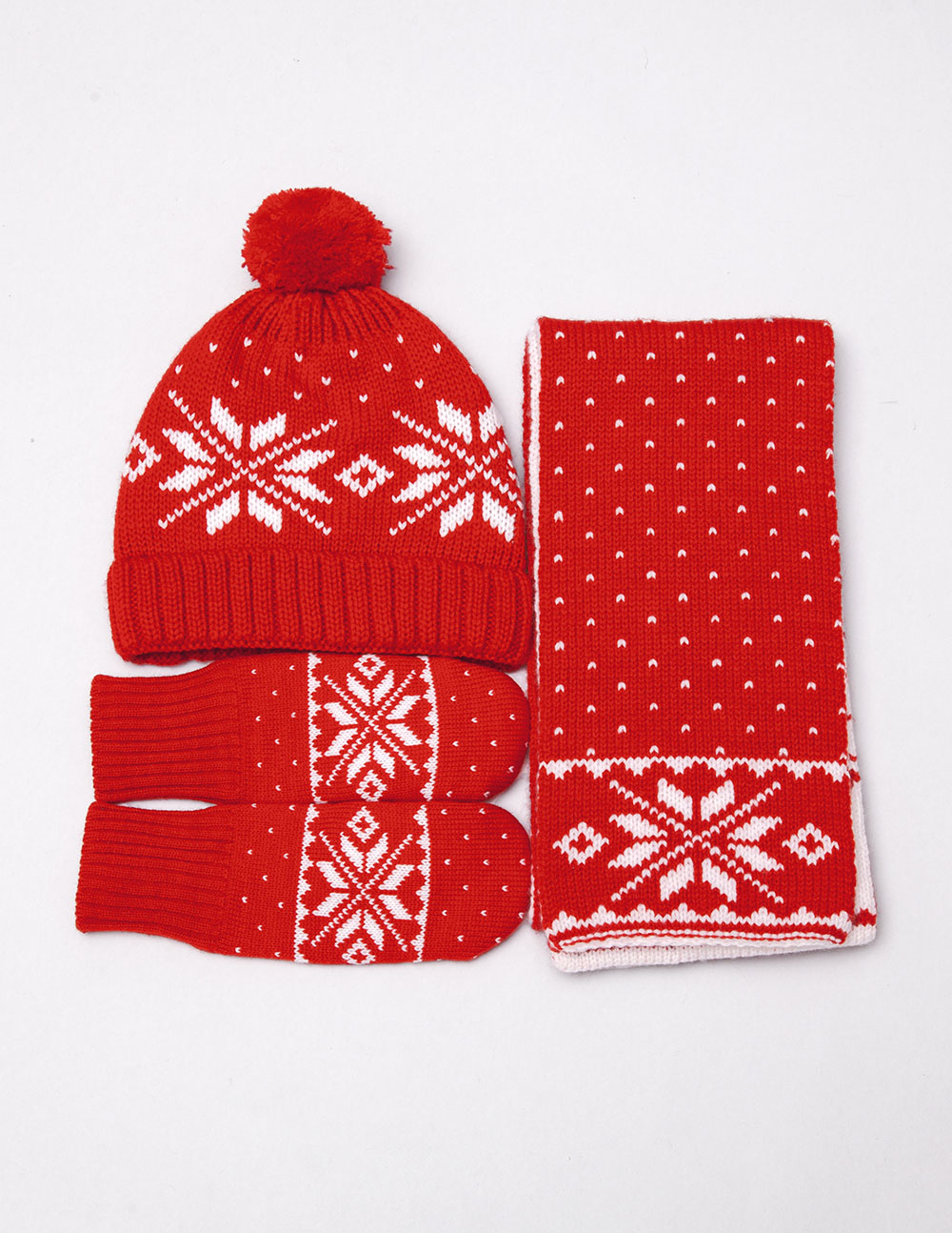 Детские шапка, шарф и варежки со снежинками - фото3