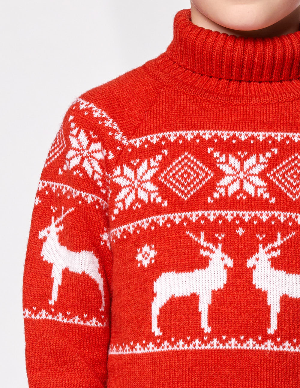Детский свитер с оленями в ряд с горлом - фото5