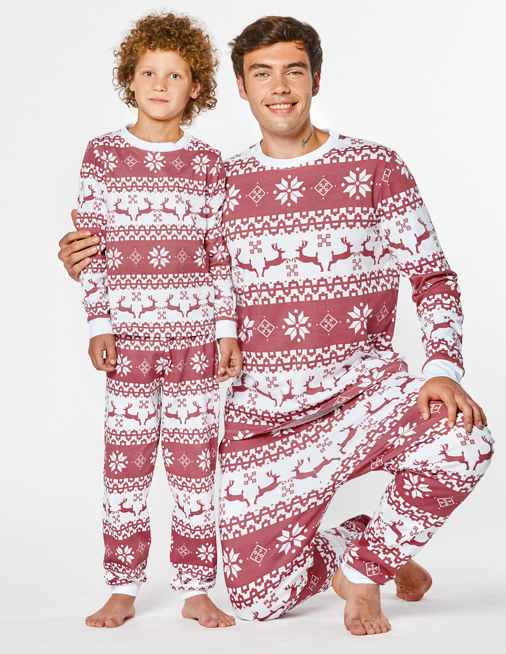 Пижамы с оленями для папы и сына - фото1