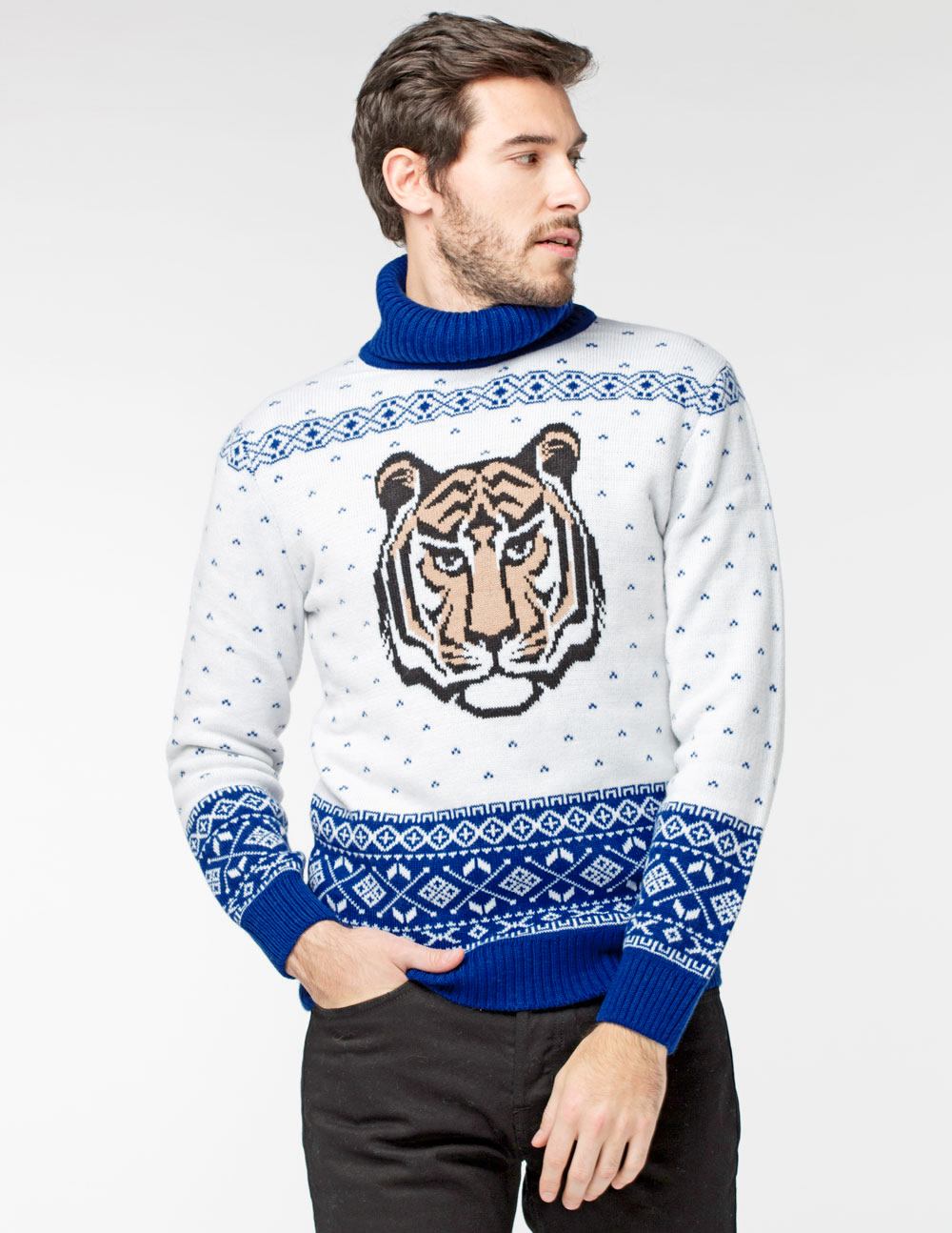 Мужской свитер с тигром c горлом - фото2