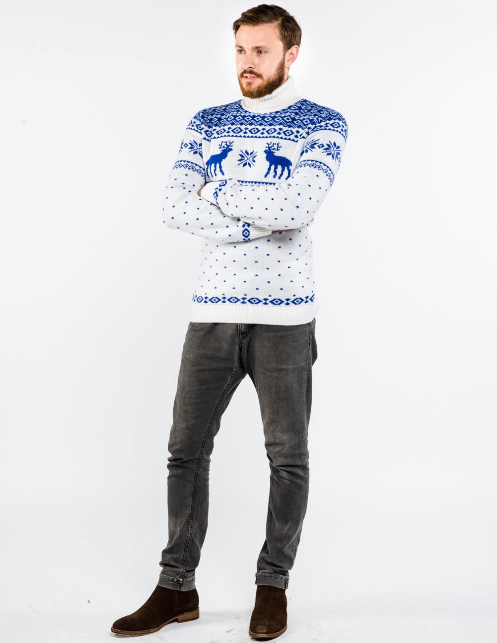 Мужской свитер с оленями c горлом - фото4